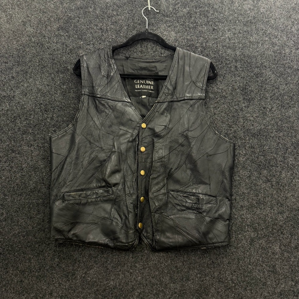 Navarre Leather Company Vintage Patchwork Genuine Leather Vest Black Large